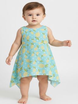 Creative Kids - Girls Blue and Yellow Printed High Low Dress