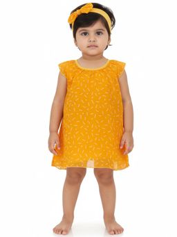 Creative Kids - Girls Orange Printed Jumper Dress with Headband