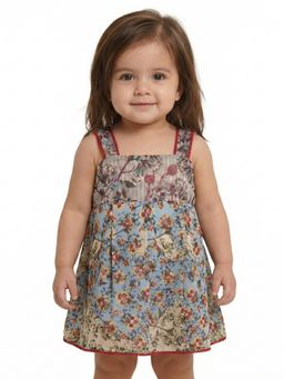 Creative Kids - Girls Blue Floral Printed A-Line Dress