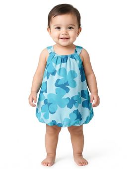 Creative Kids - Girls Turquoise Floral Printed Balloon Dress