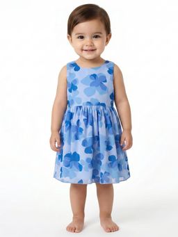 Creative Kids - Girls Blue Floral Printed A-Line Dress