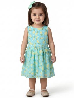 Creative Kids - Girls Turquoise Printed A-Line Dress