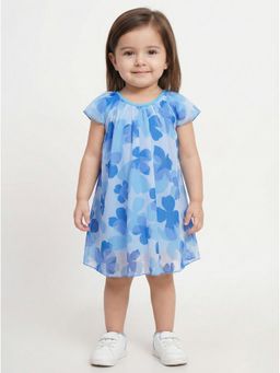 Creative Kids - Girls Blue Floral Printed Jumper Dress