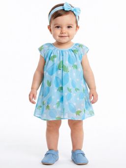 Creative Kids - Girls Light Blue Printed Jumper Dress with Headband