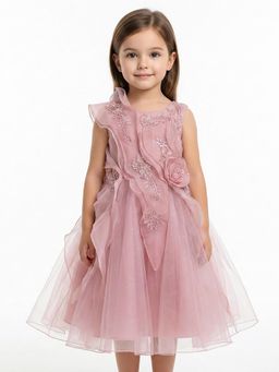 Creative Kids - Girls Blush Pink Embellished Sequined Satin Net Party Wear Dress