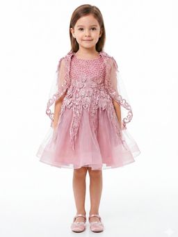 Creative Kids - Girls Blush Pink Embellished Sequined Satin Net Party Wear Dress
