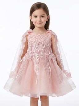 Creative Kids - Girls Light Pink Embellished Sequined Satin Net Party Wear Dress