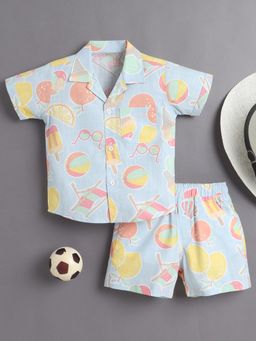 Bumzee - Boys Sky Blue Graphic Printed Co-Ord Set