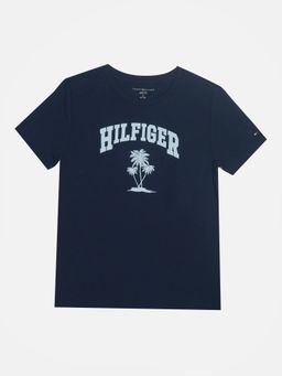 Tommy Hilfiger - Boys Navy Blue Printed Regular Fit Cotton T-shirt