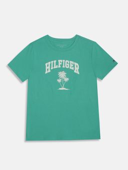 Tommy Hilfiger - Boys Green Printed Regular Fit Cotton T-shirt