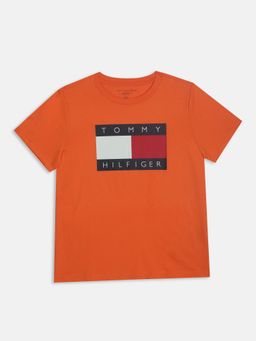 Tommy Hilfiger - Boys Orange Logo Regular Fit Cotton T-shirt