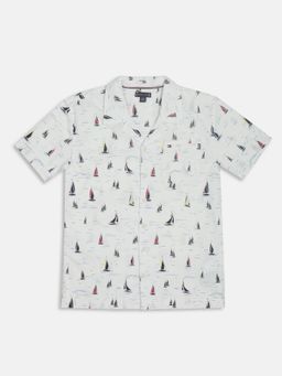 Tommy Hilfiger - Boys Off White Nautical Regular Fit Printed Cotton Shirt