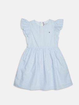Tommy Hilfiger - Girls Blue Cotton Round Neck A-Line Dress
