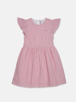 Tommy Hilfiger - Girls Red Cotton Round Neck A-Line Dress