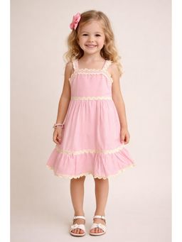The Magic Wand - Girls Pink Strappy Ric Rac Gathered Dress