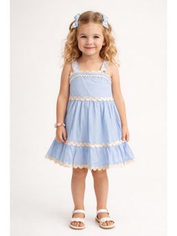 The Magic Wand - Girls Blue Strappy Ric Rac Gathered Dress