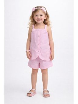 The Magic Wand - Girls Pink Solid Co-Ord Set