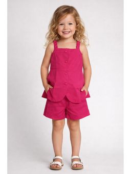 The Magic Wand - Girls Fuchsia Pink Solid Co-Ord Set