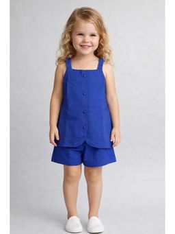 The Magic Wand - Girls Royal Blue Solid Co-Ord Set