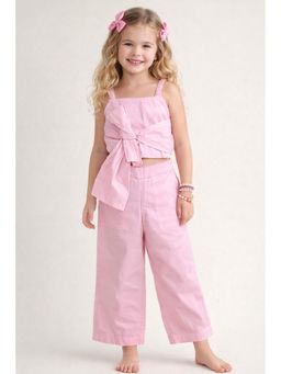 The Magic Wand - Girls Pink Solid Sleeveless Crop Top and Pant
