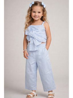 The Magic Wand - Girls Blue Solid Sleeveless Crop Top and Pant
