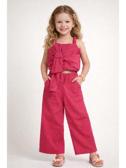 The Magic Wand - Girls Fuchsia Pink Solid Crop Top and Pant