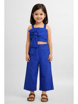 The Magic Wand - Girls Royal Blue Solid Sleeveless Crop Top and Pant