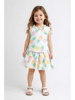 The Magic Wand - Girls Multi-Color Frill Pineapple Printed Co-Ord Set