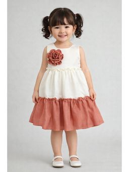 The Magic Wand - Girls Off White-Rust Colorblock Tiered Dress