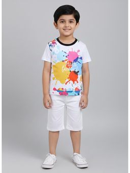 The Magic Wand - Girls Multi-Color Holi Theme Printed Half Sleeves T-shirt