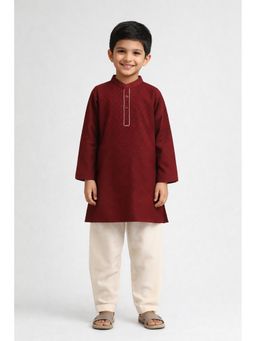 The Magic Wand - Boys Maroon Jacquard Woven Full Sleeves Kurta with Pyjama