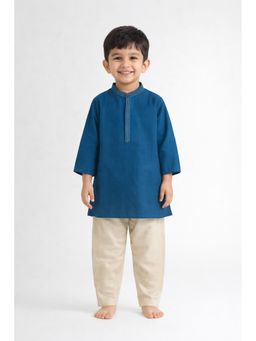 The Magic Wand - Boys Blue Woven Full Sleeves Kurta and Pyjama