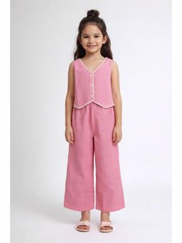The Magic Wand - Girls Pink Solid Sleeveless Co-Ord Set