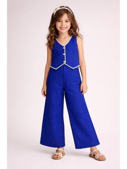 The Magic Wand - Girls Royal Blue Solid Sleeveless Co-Ord Set