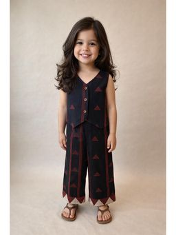 The Magic Wand - Girls Black Sleeveless Printed Co-Ord Set