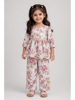 The Magic Wand - Girls White Floral Printed Co-Ord Set