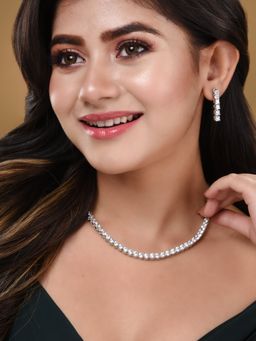 Saraf RS Jewellery - Silver Tone American Diamond Brass Stylish Necklace for women and girls