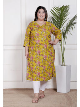 Swasti - Women Yellow Cotton Floral Straight Kurta