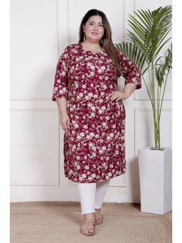 Swasti - Women Red Polyester Crepe Floral Straight Kurta