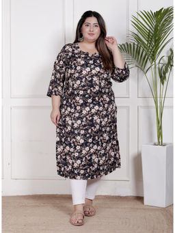 Swasti - Women Black Polyester Crepe Floral Straight Kurta