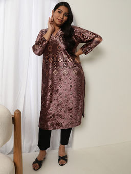 Amydus - Women Purple Velvet Geometric Straight Kurta