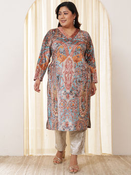 Amydus - Women Multi-Colour Velvet Abstract Straight Kurta