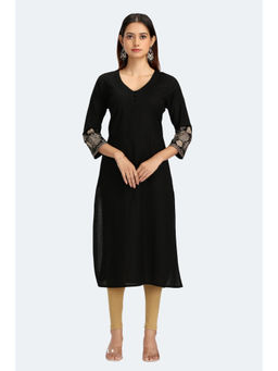 Cotton Culture - Women Black Cotton Embroidered Straight Kurta