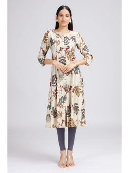 Cotton Culture - Women Cream Viscose Rayon Floral A-Line Kurta