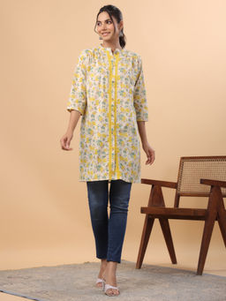 CUSTARD - Women Off White Cotton Floral A-Line Tunic