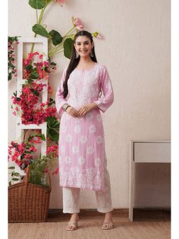 SYRISH - Women Pink Rayon Embroidered Straight Kurta