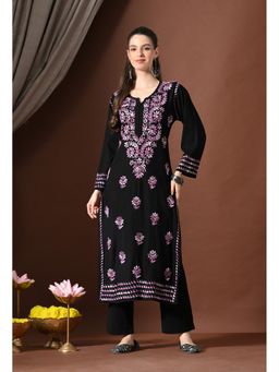 SYRISH - Women Purple Rayon Embroidered Straight Kurta