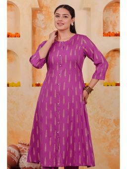 ARAMYA - Women Purple Viscose Floral A-Line Kurta