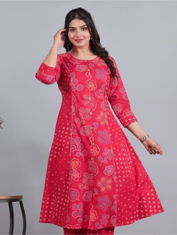 ARAMYA - Women Red Pure Cotton Printed A-Line Kurta
