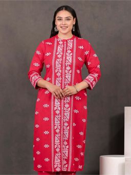 ARAMYA - Women Red Pure Cotton Geometric Straight Kurta